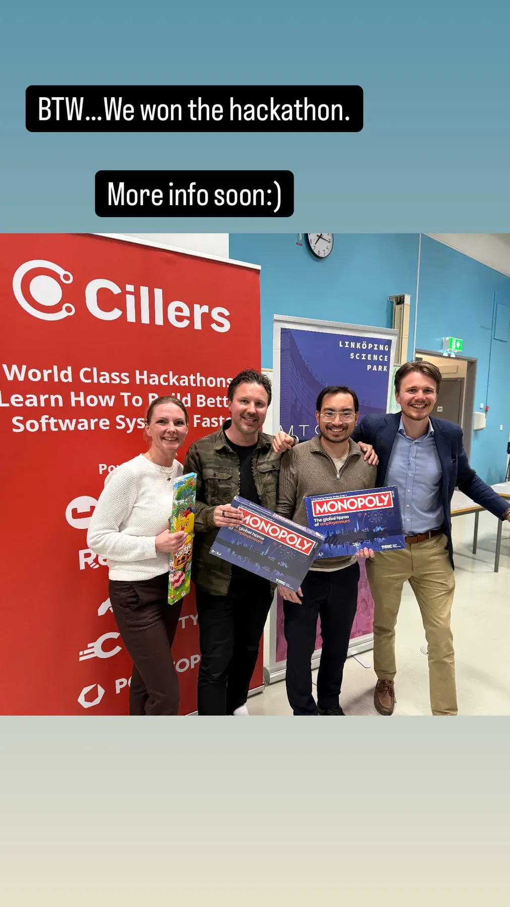 A phone story from the night: BTW, we won the hackathon