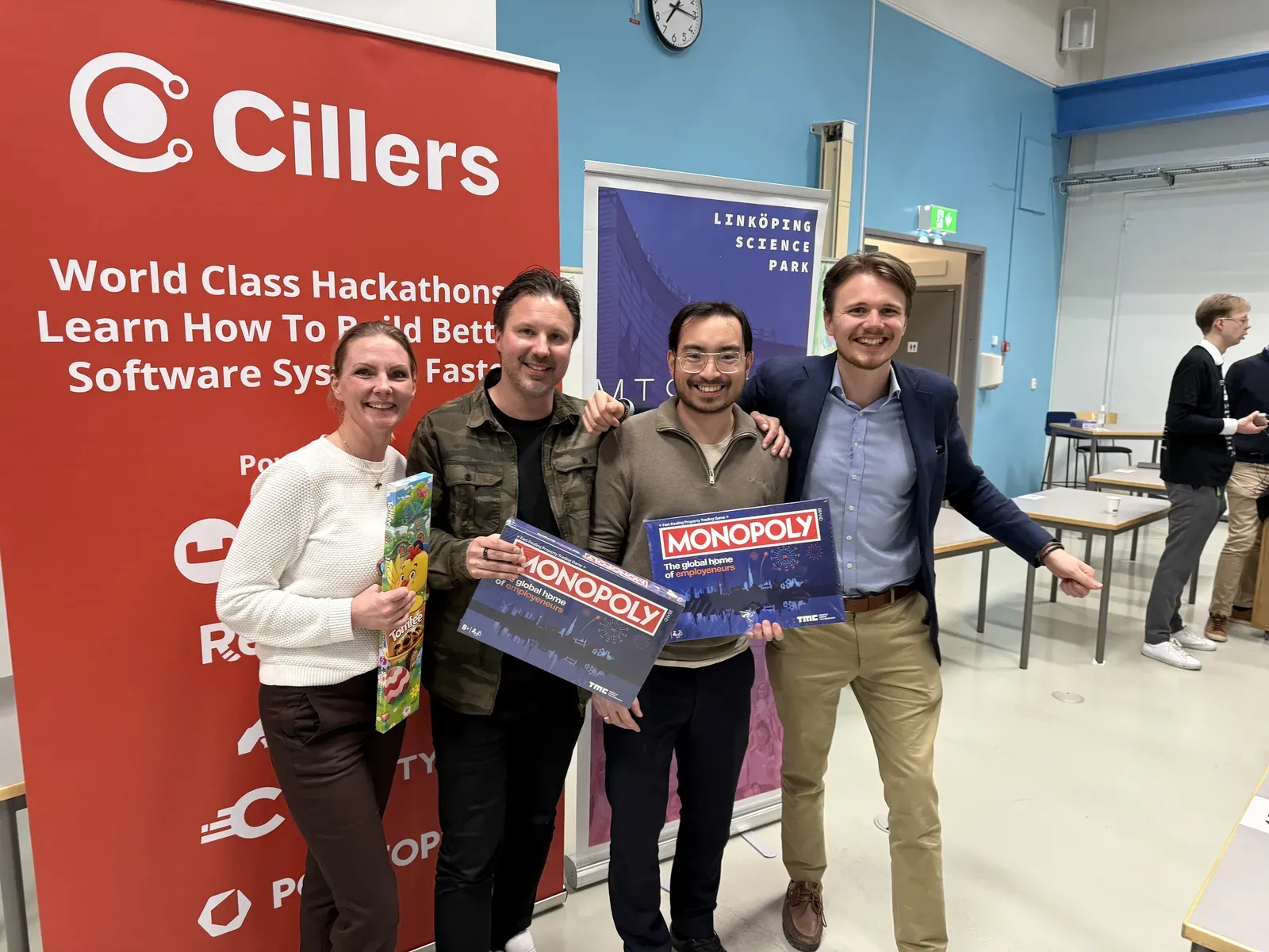 The winning teams holding their prizes at Hackaping