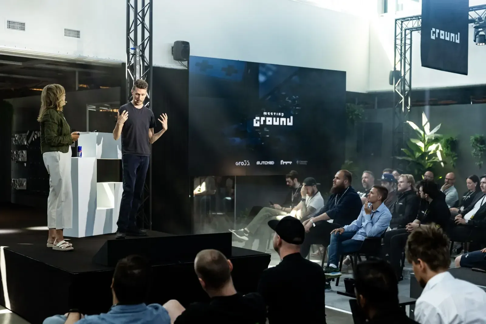 Philip on the Hacking Ground stage, talking about the future of AI