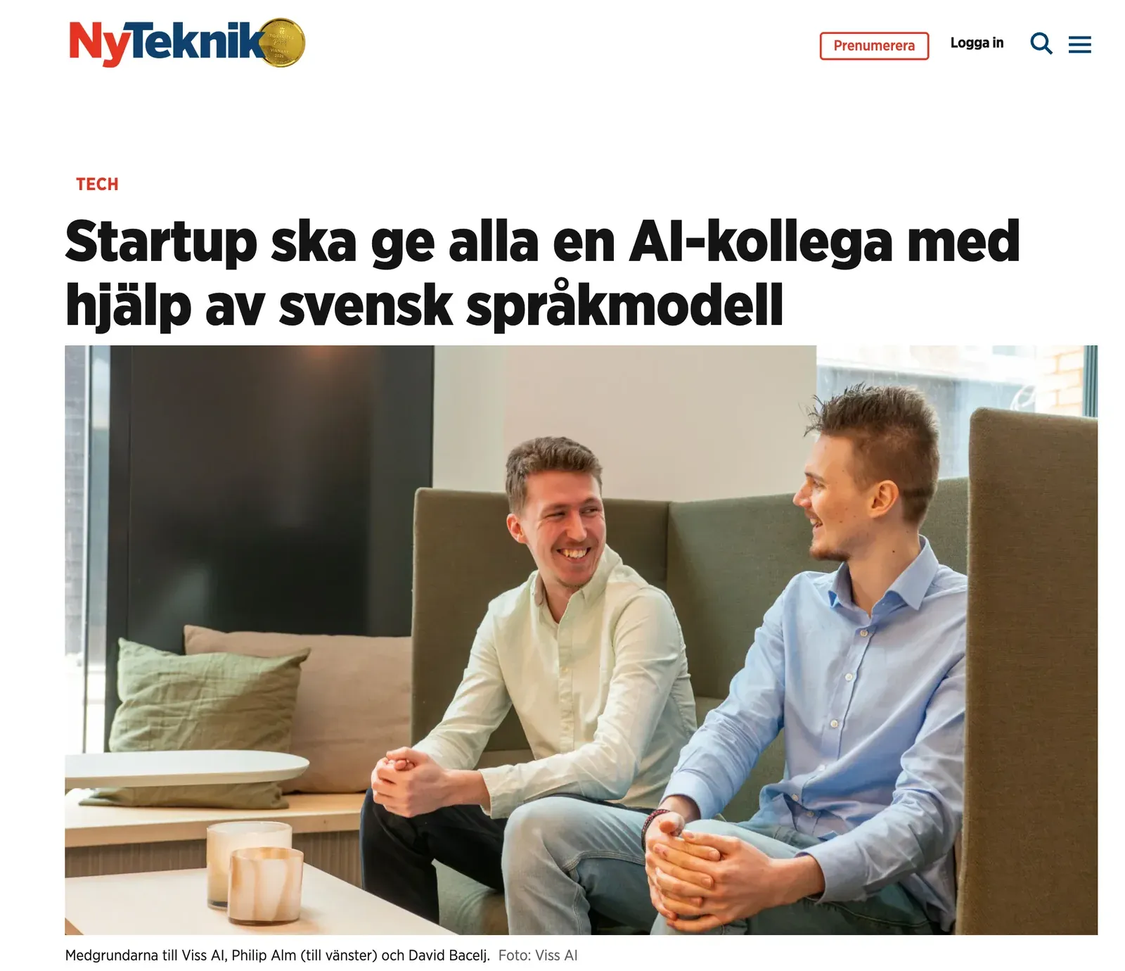 Ny Teknik, 1 July 2024: Startup ska ge alla en AI-kollega med hjälp av svensk språkmodell