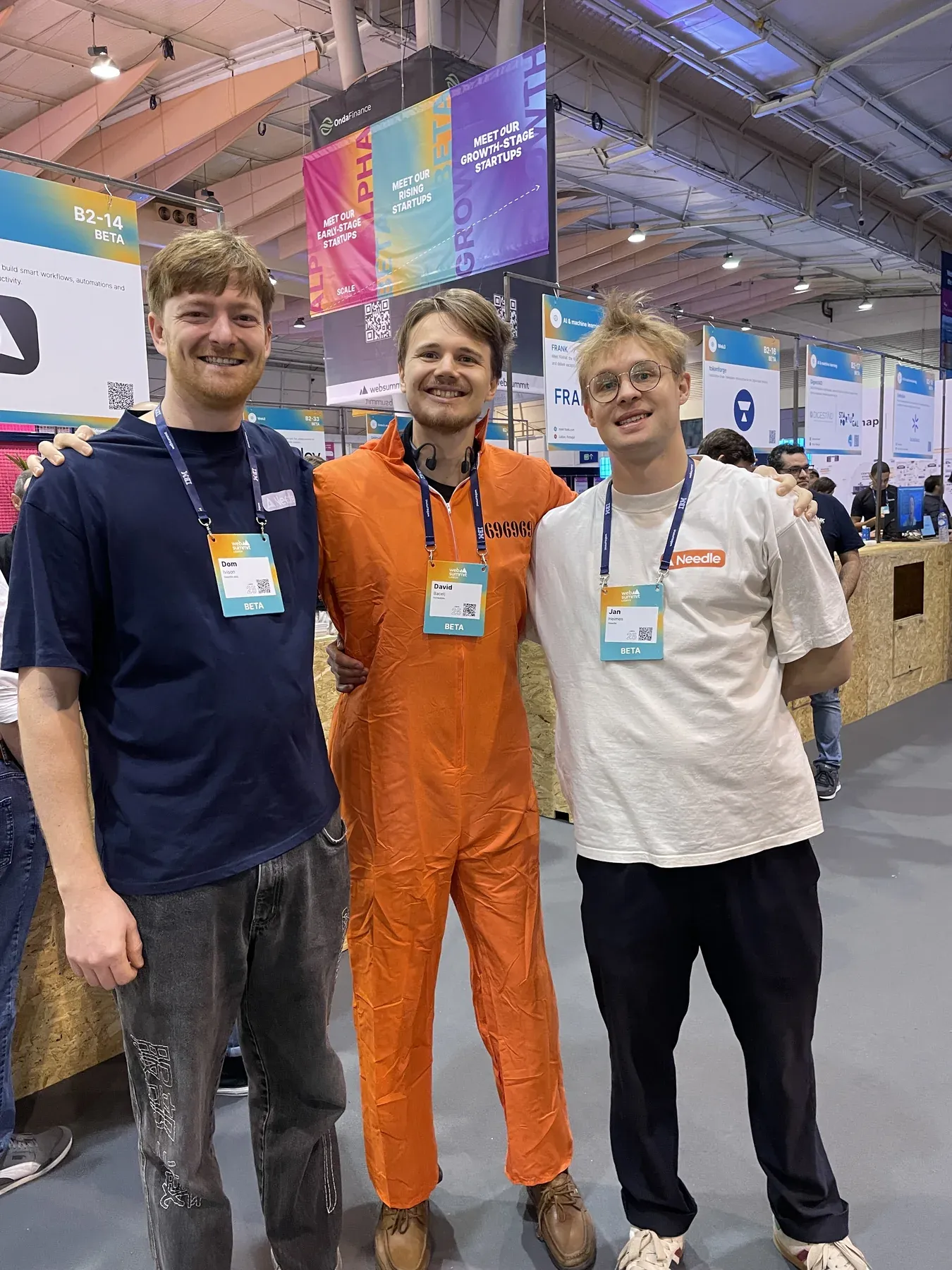 David and the team at Web Summit, one of them in an orange prison suit, November 2025